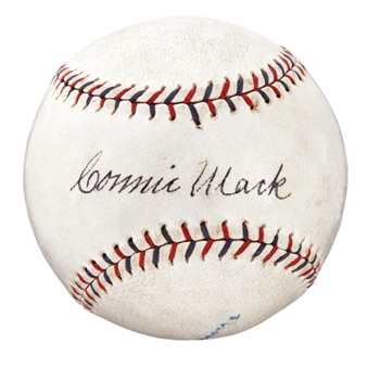 Tremendous Vintage Connie Mack Single Signed OAL Ban Johnson Baseball PSA/DNA Nr.mt-Mint 8 Signature!